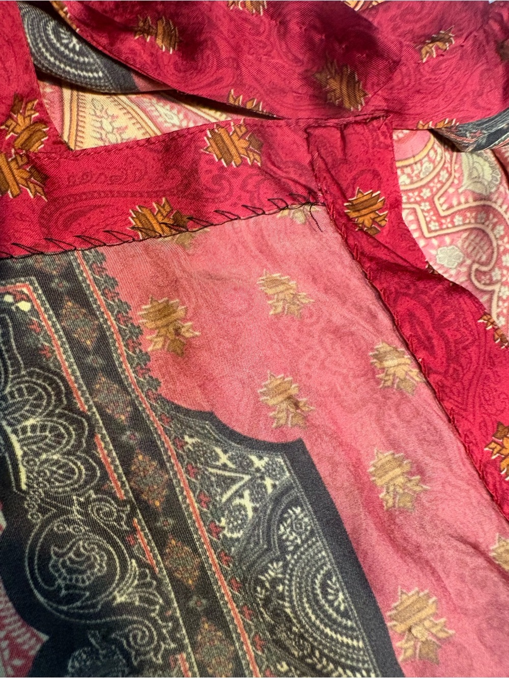 intricately printed red kaftan featuring traditional paisley maxi dress lounge - Picture 6 of 12